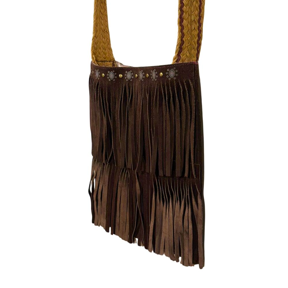Brown Suede Fringe Purse Boho Layers Bag Shoulder Long Strap Festival Western - Picture 3 of 10